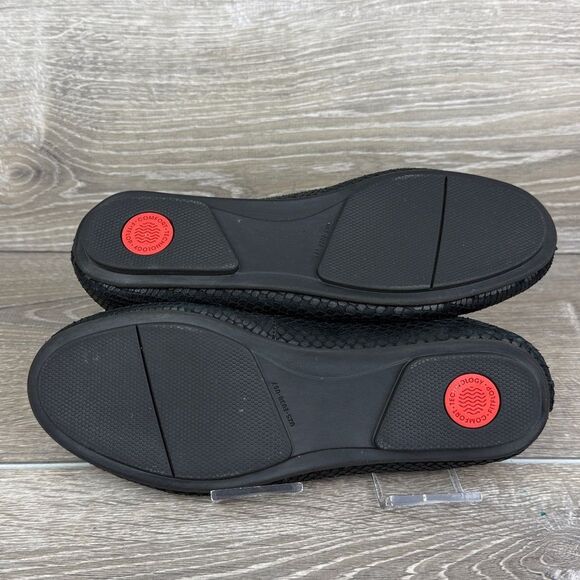 Fitflop Allegro Women’s Sz 7 Black Leather Snake Embossed Slip On Ballet Flats - Picture 8 of 10